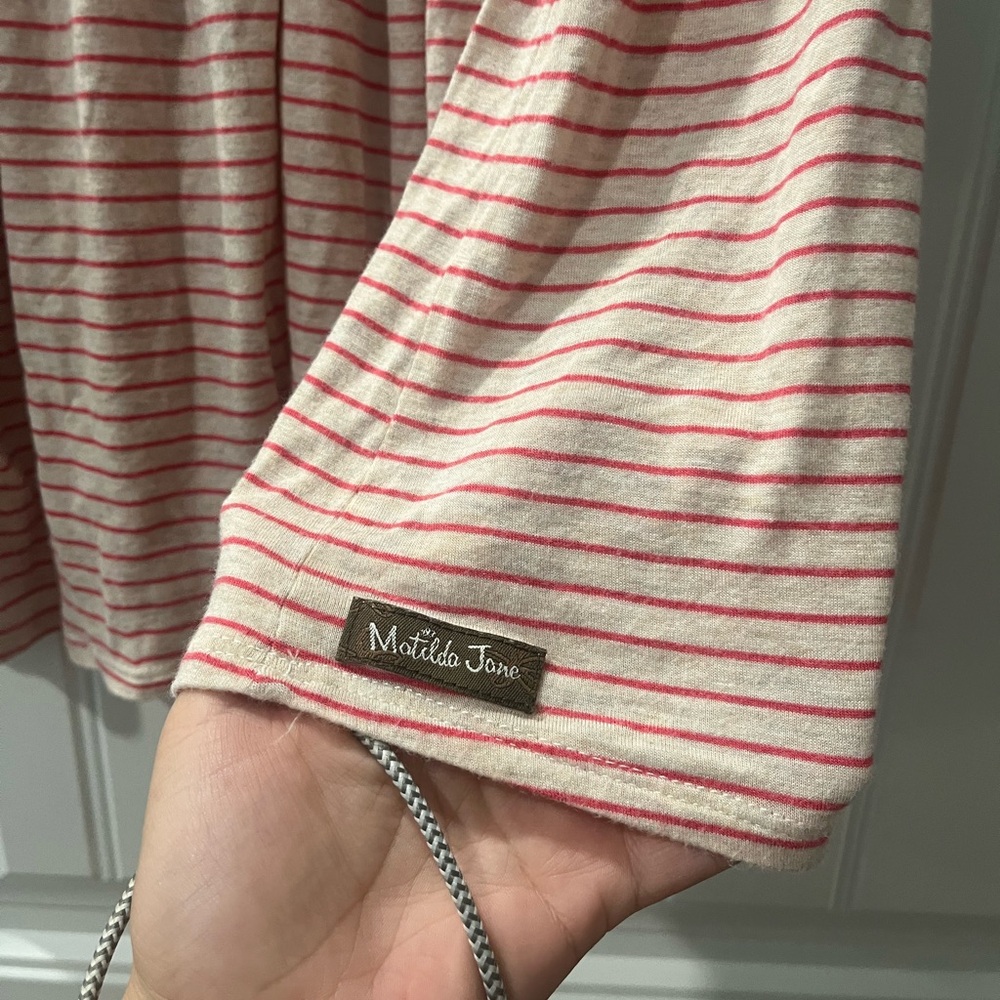 Matilda Jane Oatmeal Red Striped V-neck Tank Top large Soft Women's - Picture 4 of 5